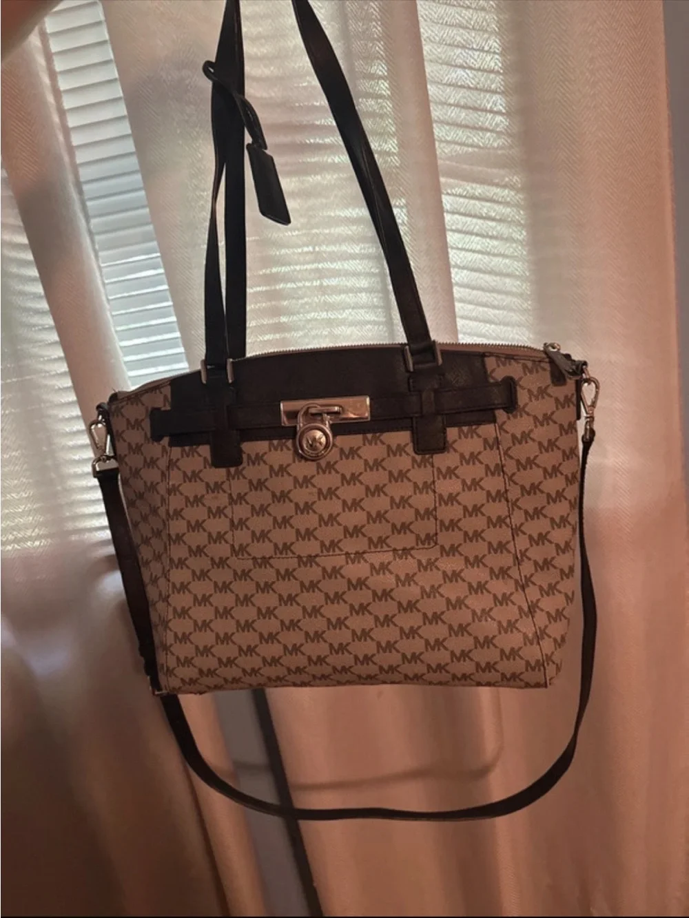 Michael Kors Gray MK Signature Tote with Black Trim and Silver Hardware